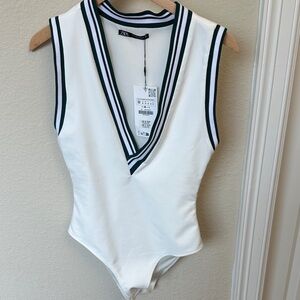Zara White Bodysuit with Black Trim